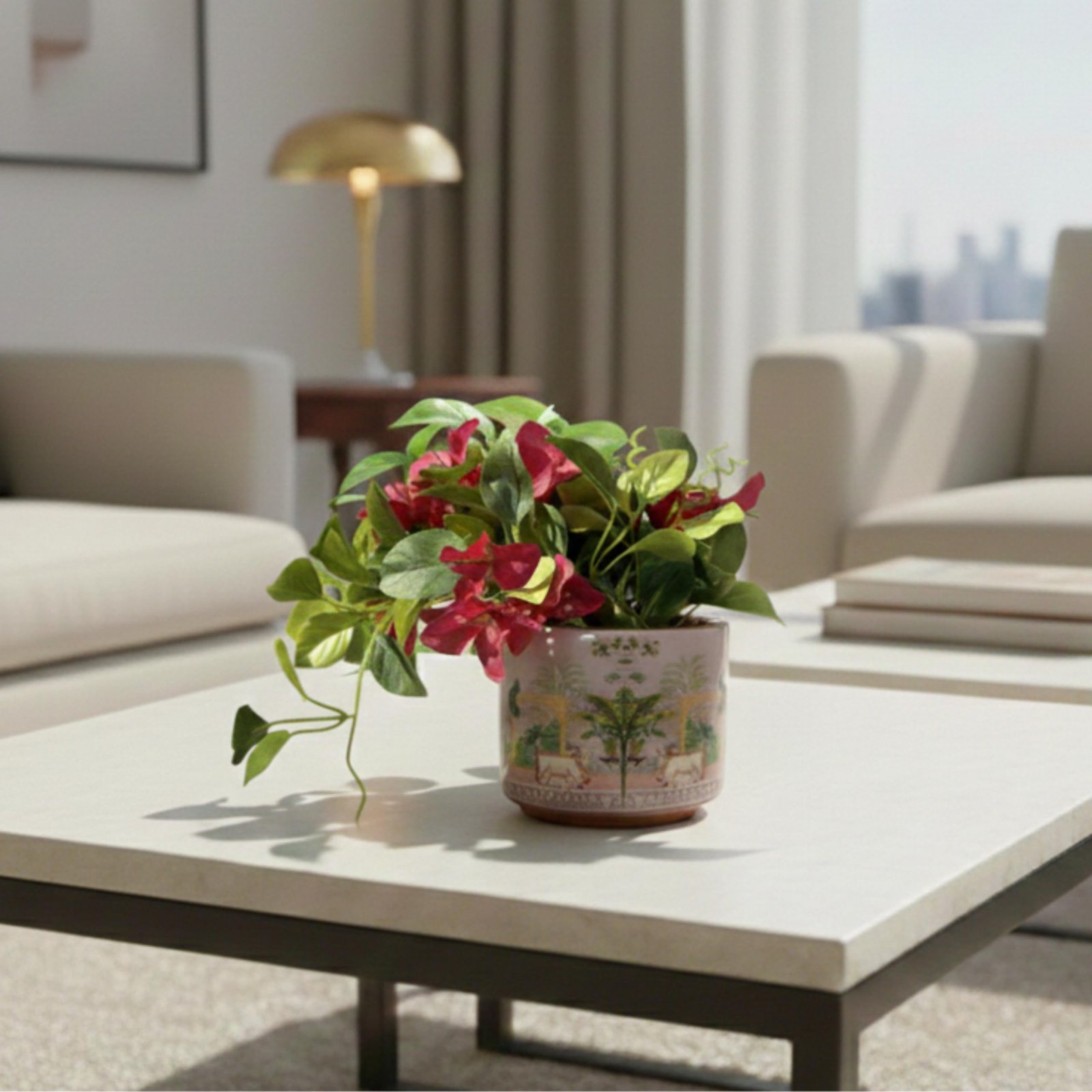 RESHA Interior & DECORTerracotta Pots for Plants Indoor Outdoor | PITCHWAI -2 Hand Painted Terracotta Planter | Pot for Home, Balcony, Office & Garden (Orange Base + White Pattern, Set of 1) - Image 4