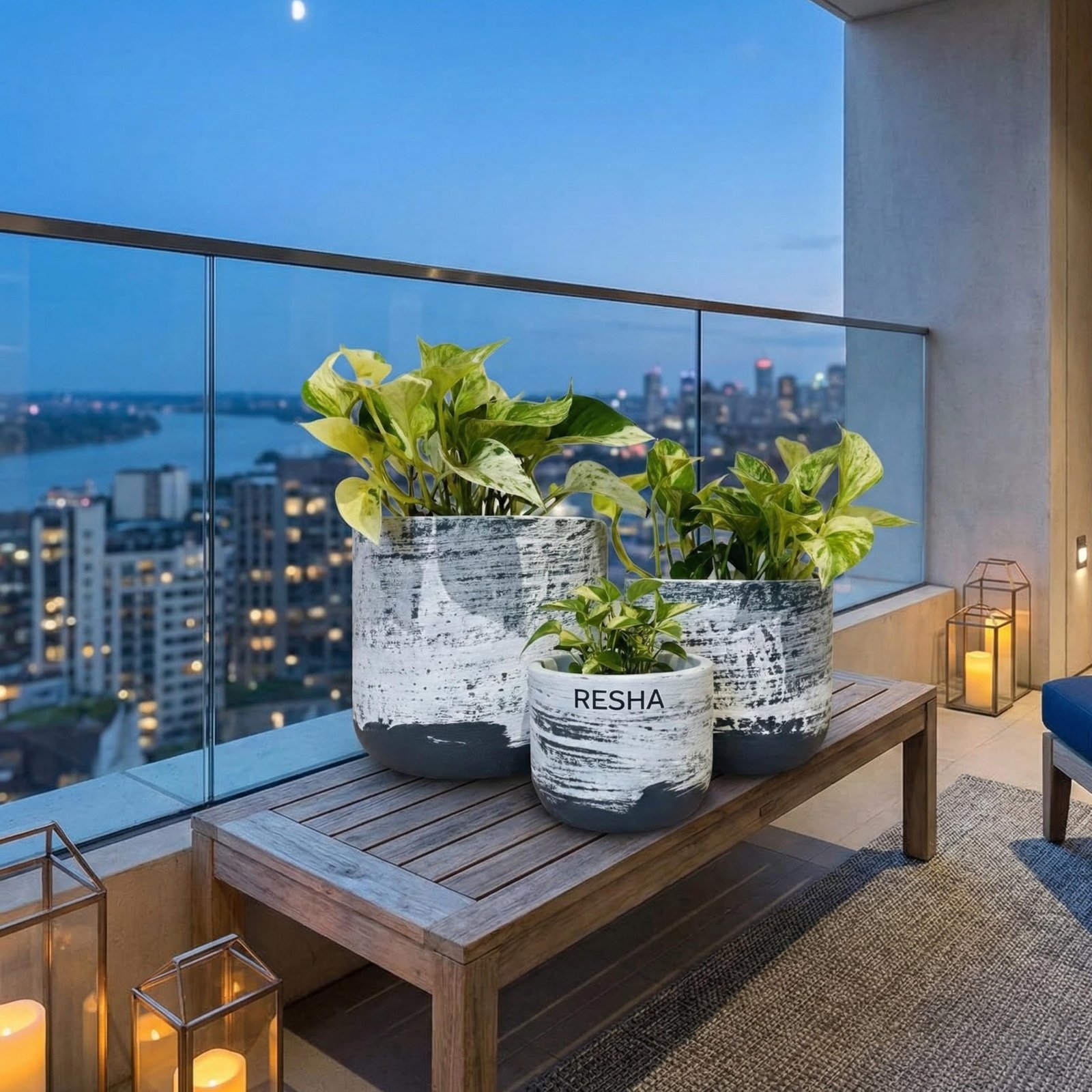 RESHA Interior & DECORTerracotta Pots for Plants Indoor Outdoor | Ashen-2 Hand Painted Terracotta Planter | Pot for Home, Balcony, Office & Garden (White, Soft Grey, Set of 3) - Image 3