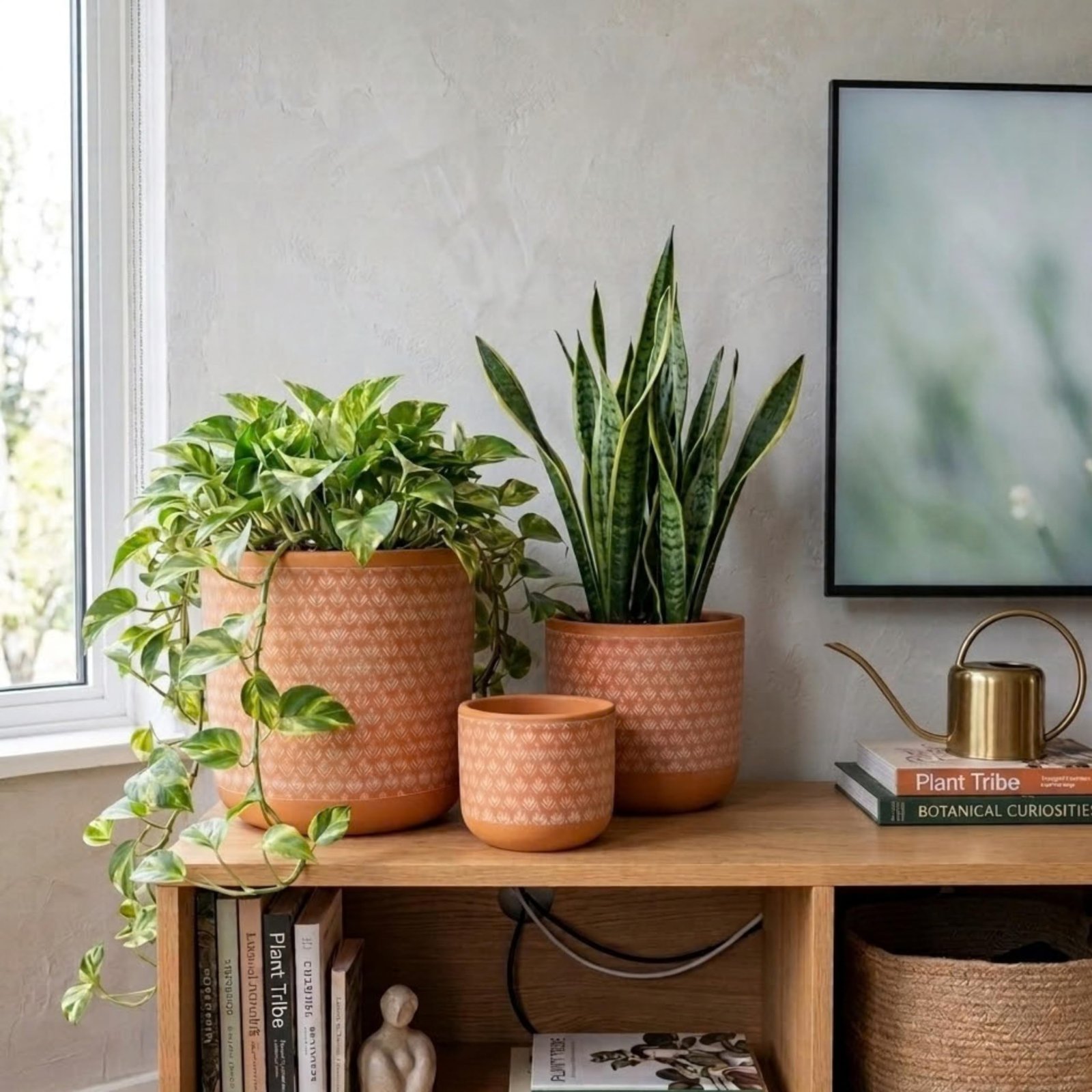 RESHA Interior & DECORTerracotta Pots for Plants Indoor Outdoor | RIVAAH-2 Hand Painted Terracotta Planter | Pot for Home, Balcony, Office & Garden (Orange Base + White Pattern, Set of 3) - Image 9