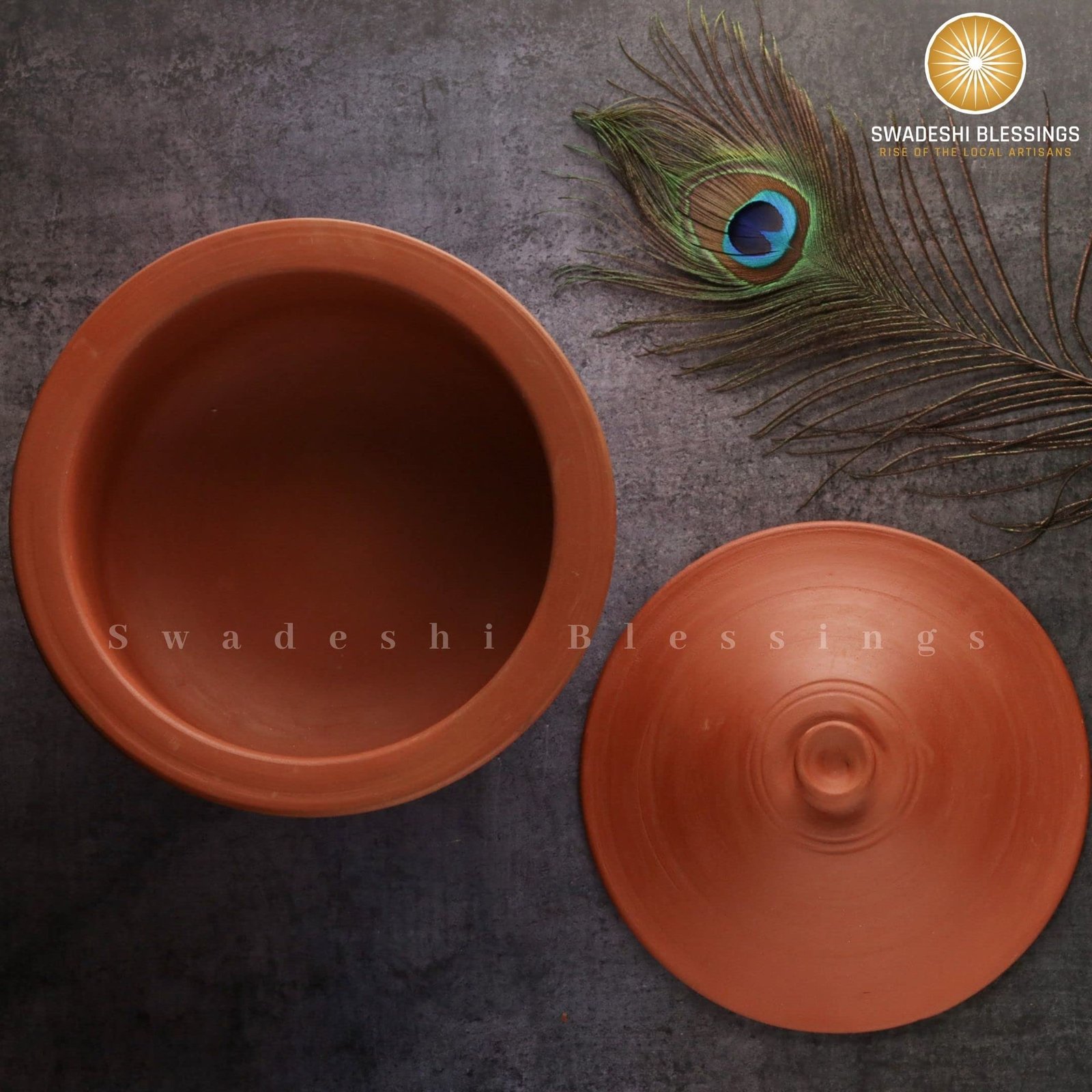 Swadeshi Blessings Exclusive Range Unglazed Clay Pot for Cooking & Serving with Lid/Earthen Kadai/Mud Handi/Mitti Ke Bartan (with Mirror Shine) + ASH for Cleaning (3.5 Liters) - Image 3
