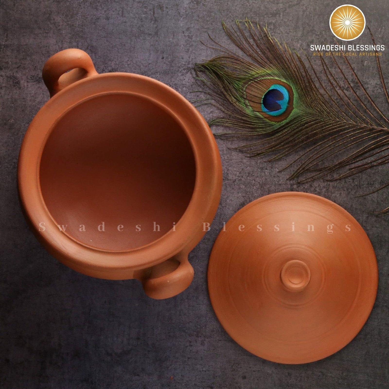 Swadeshi Blessings Exclusive Range Unglazed Clay Handi/Earthen Kadai/Clay Pot for Cooking & Serving with Lid (with Mirror Finish) + Free ASH for Cleaning (3 litres) - Image 3