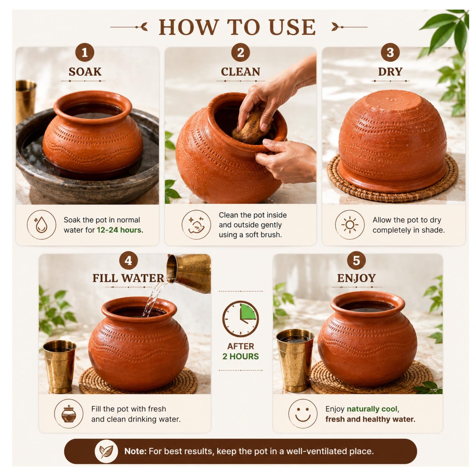 5 Litre Clay Water Pot for Drinking | Natural Earthen Matka | Keeps Water Cool | Healthy Traditional Mud Pot | Eco-Friendly Terracotta Water Storage Pitcher for Home & Kitchen - Image 6