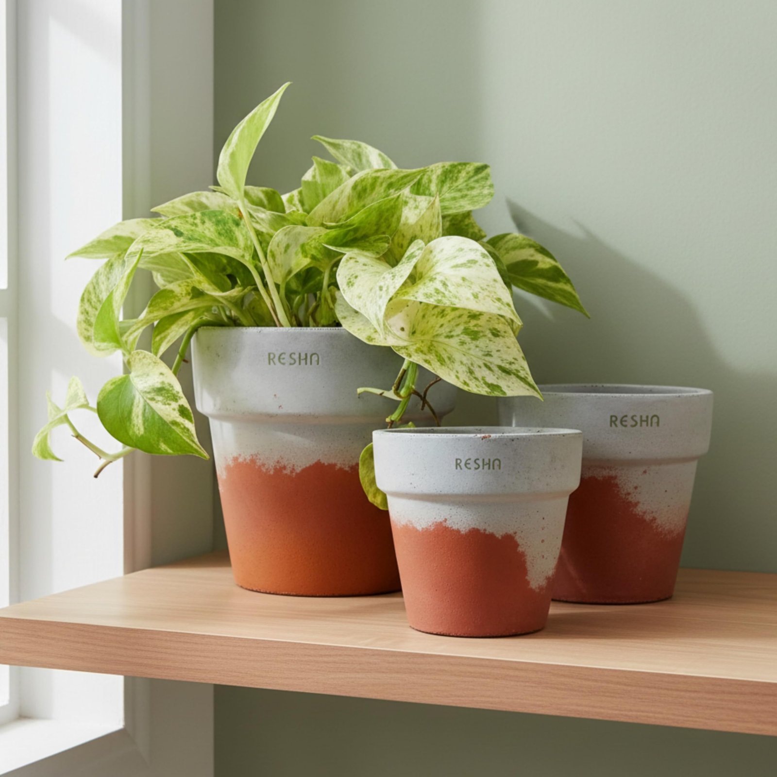 RESHA Interior & DECORTerracotta Pots for Plants Indoor Outdoor | TERRAGRIS-2 Hand Painted Terracotta Planter | Pot for Home, Balcony & Garden (Terracotta Base + Grey Abstract Pattern, Set of 3) - Image 2