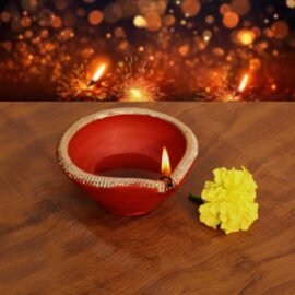 Pure Source India Traditional Handmade Earthen Clay Big Size Diya for Laxmi Poojan Multi Colour, 12 Pieces