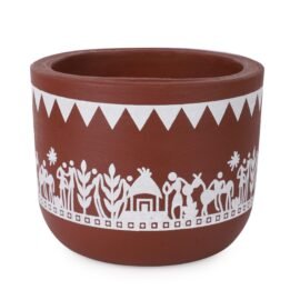 Terracotta Planter Brown Ethnic Tribal Art Round Plant Pot for Home Garden Balcony & Office | 11.5 x 11.5 cm | Brown