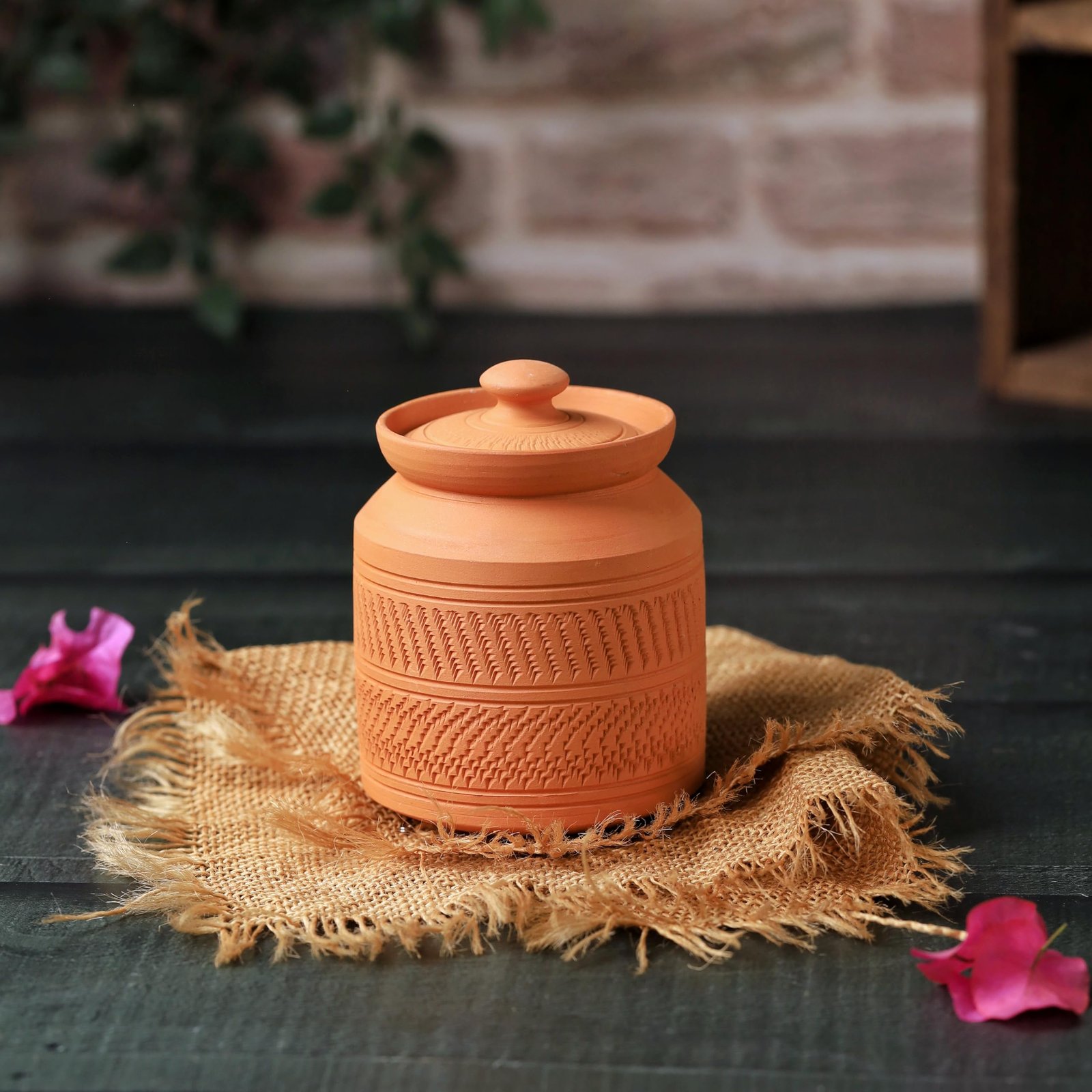 THE HANDICRAFTIAN Handcrafted Terracotta Sugar Pot – 350 ML, Biodegradable Clay Jar – Multi-Purpose for Dry Fruits, Snacks, Traditional Rustic Design (Terracotta NAWABI SUGAR POT, Set of 1) - Image 3