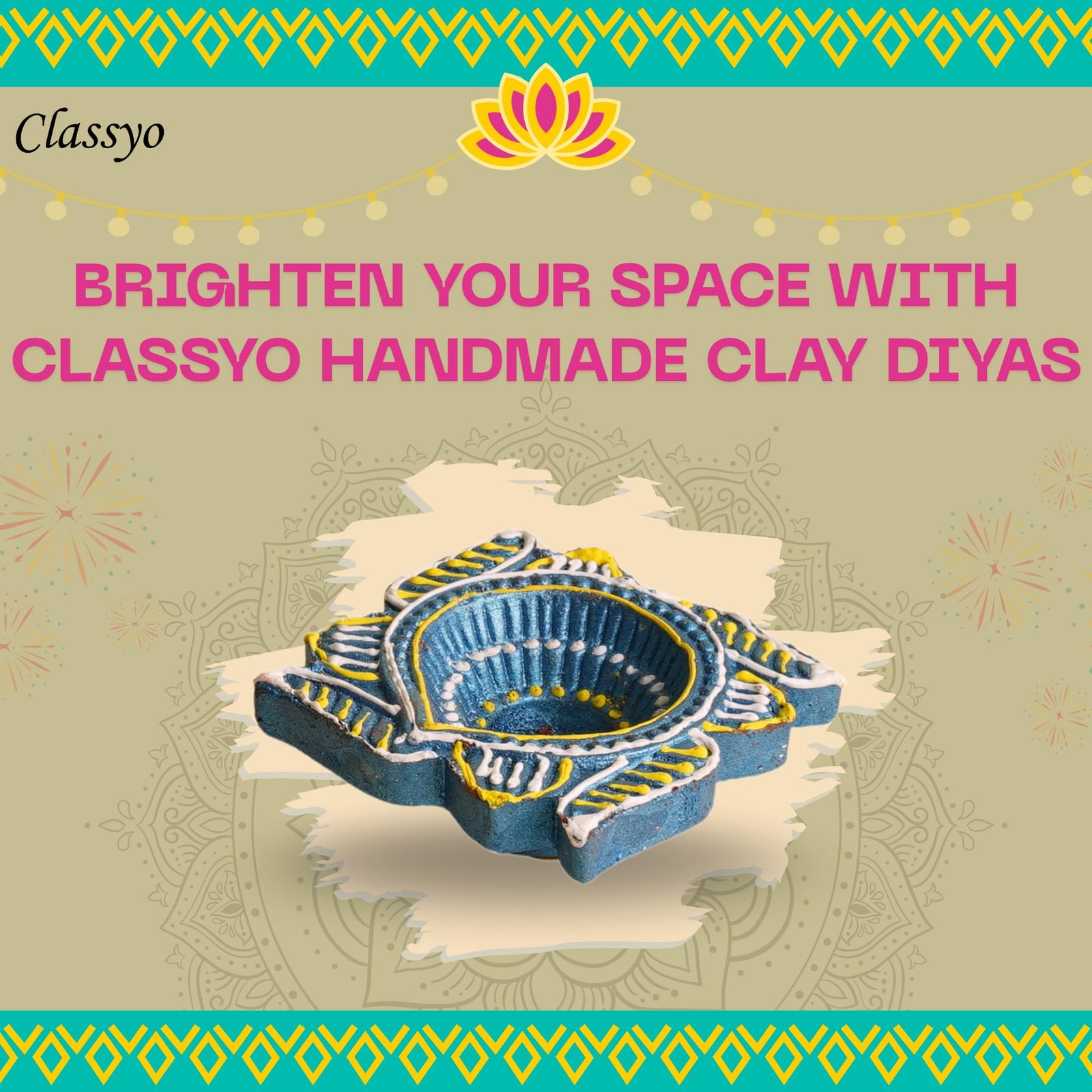 Classyo Mitti Diya Handmade Clay Diyas for Puja - Colourful Diyas for Diwali Decoration, Hand Painted Diwali Diya & Festive Celebrations (Set of 12) - Image 6