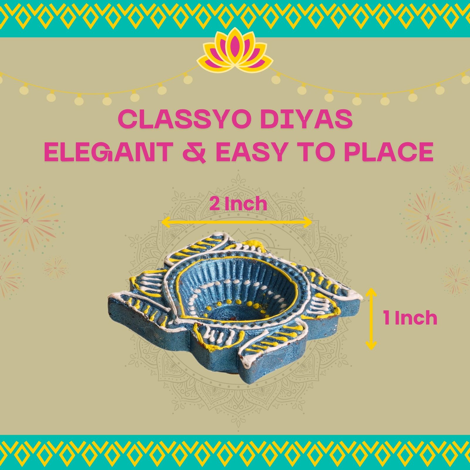 Classyo Mitti Diya Handmade Clay Diyas for Puja - Colourful Diyas for Diwali Decoration, Hand Painted Diwali Diya & Festive Celebrations (Set of 12) - Image 3
