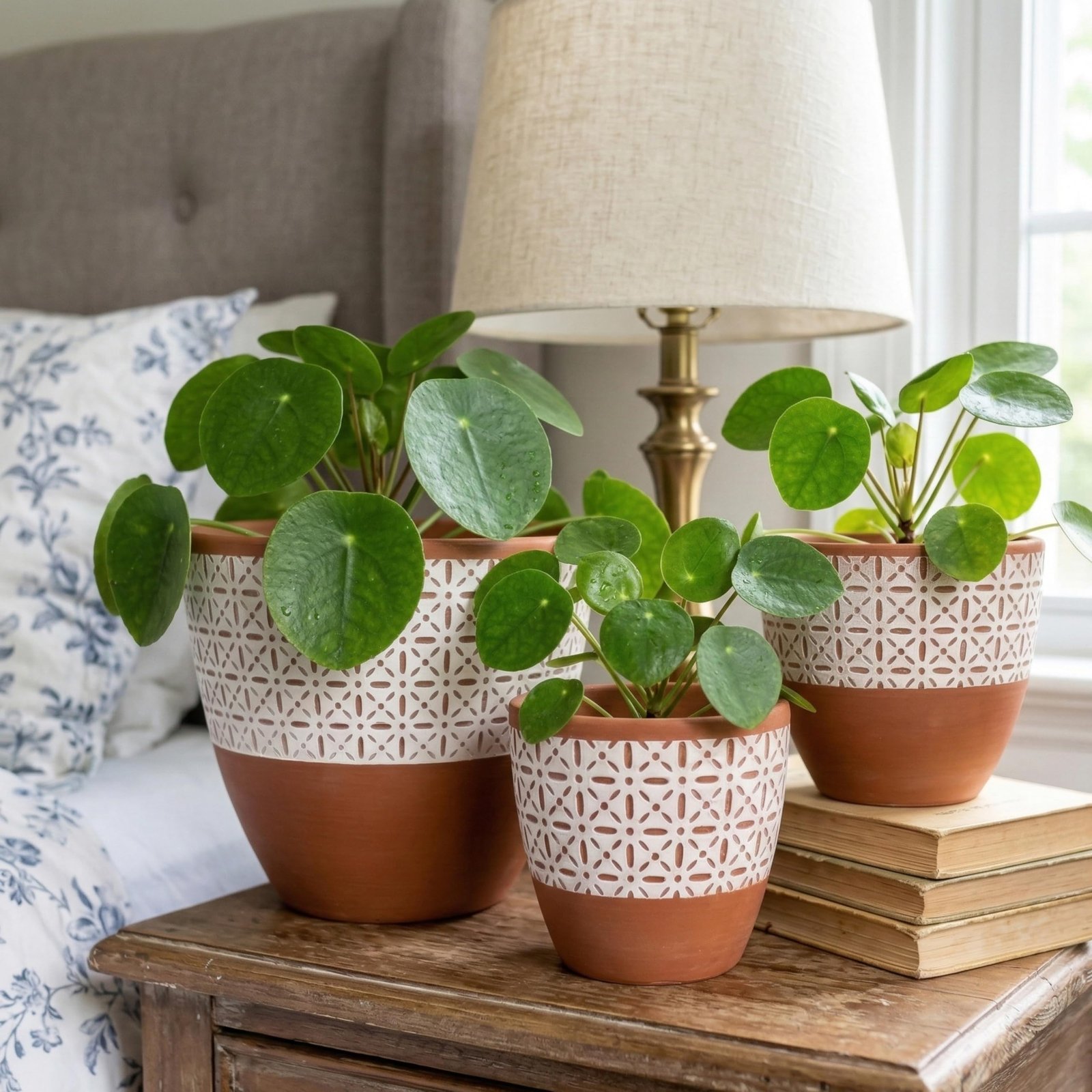 RESHA Interior & DECORTerracotta Pots for Plants Indoor Outdoor | Aarna -1 Hand Painted Terracotta Planter | Pot for Home, Balcony, Office & Garden (Terracotta Base + White Pattern, Set of 3) - Image 4