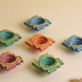 Classyo Mitti Diya Handmade Clay Diyas for Puja - Colourful Diyas for Diwali Decoration, Hand Painted Diwali Diya & Festive Celebrations (Set of 12)