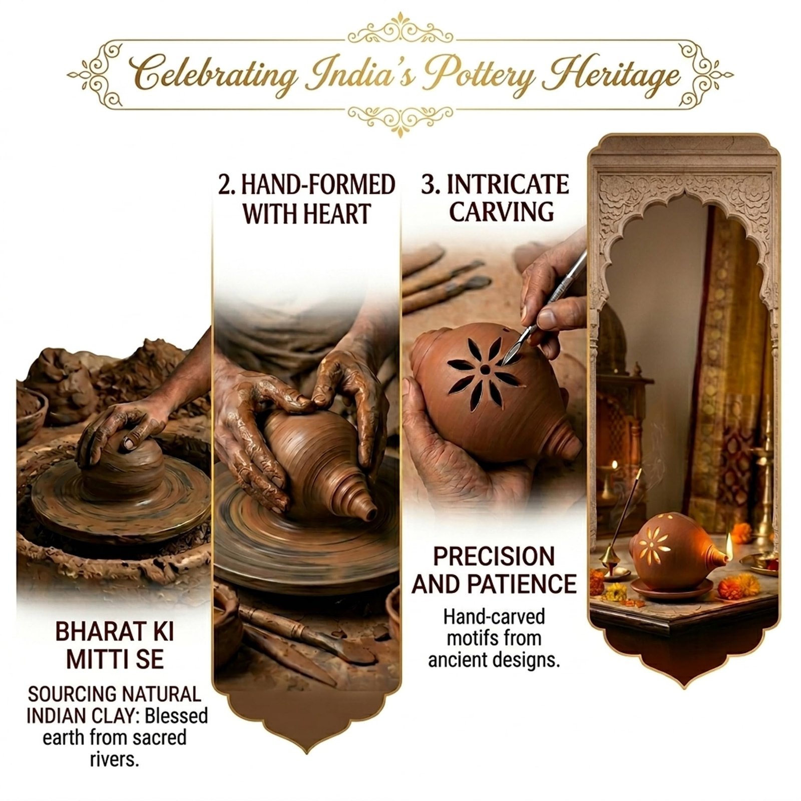 Red Clay Shankh Diya | Terracotta Earthen Oil Lamp for Pooja | Mitti Diya for Pooja | Aromatherapy Diffuser | Mitti Pooja Deepak| Clayshilp - Image 5