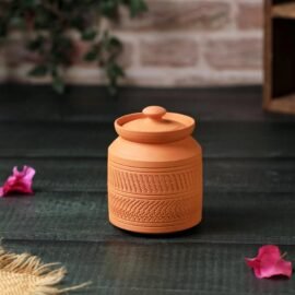THE HANDICRAFTIAN Handcrafted Terracotta Sugar Pot – 350 ML, Biodegradable Clay Jar – Multi-Purpose for Dry Fruits, Snacks, Traditional Rustic Design (Terracotta NAWABI SUGAR POT, Set of 1)