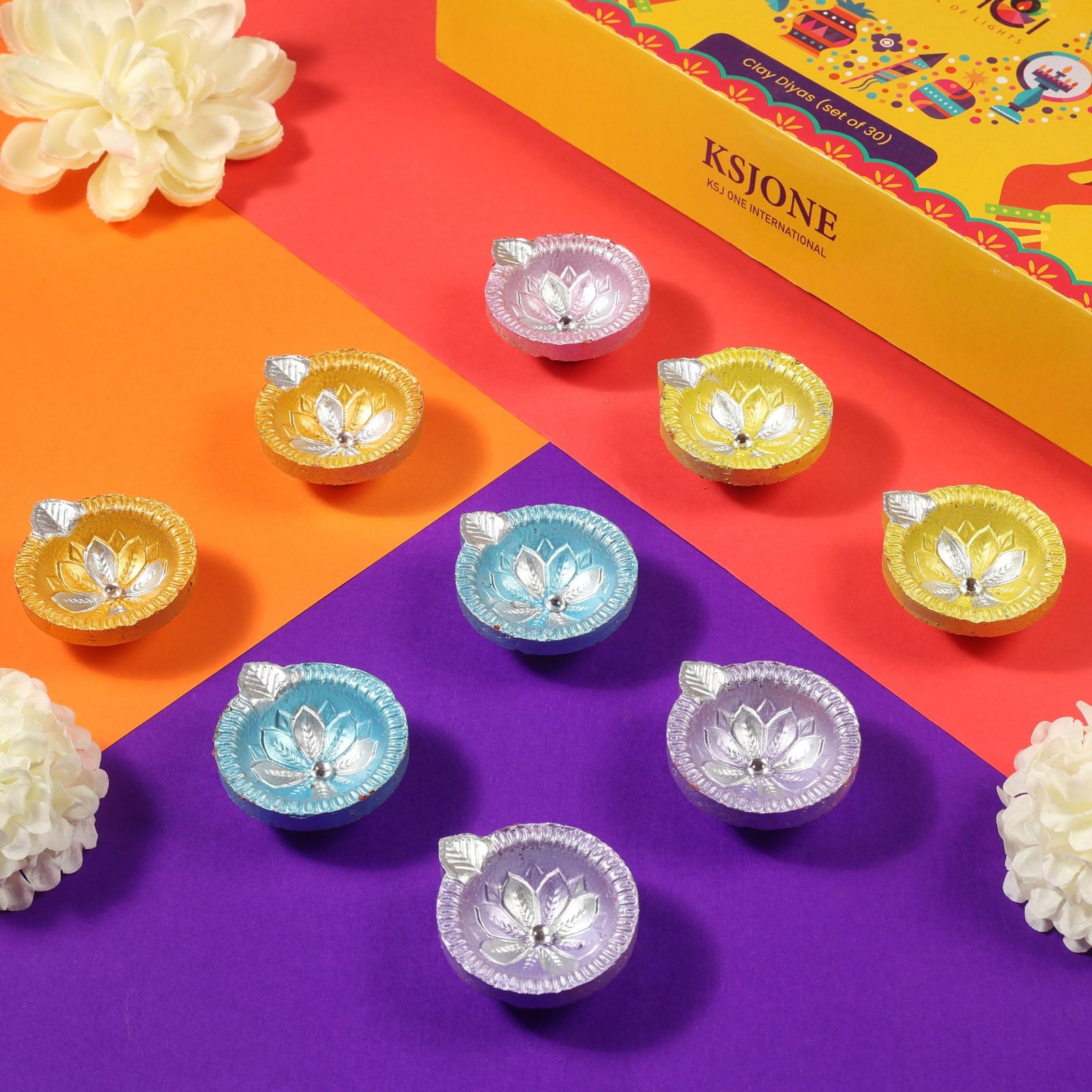 KSJONE Handmade and Handpainted Earthen Clay Diyas for Diwali Pooja Festival Decoration Lights for Diwali Decoration Home Indoor Outdoor Decor with Cotton Wicks (Set of 12) - Image 2