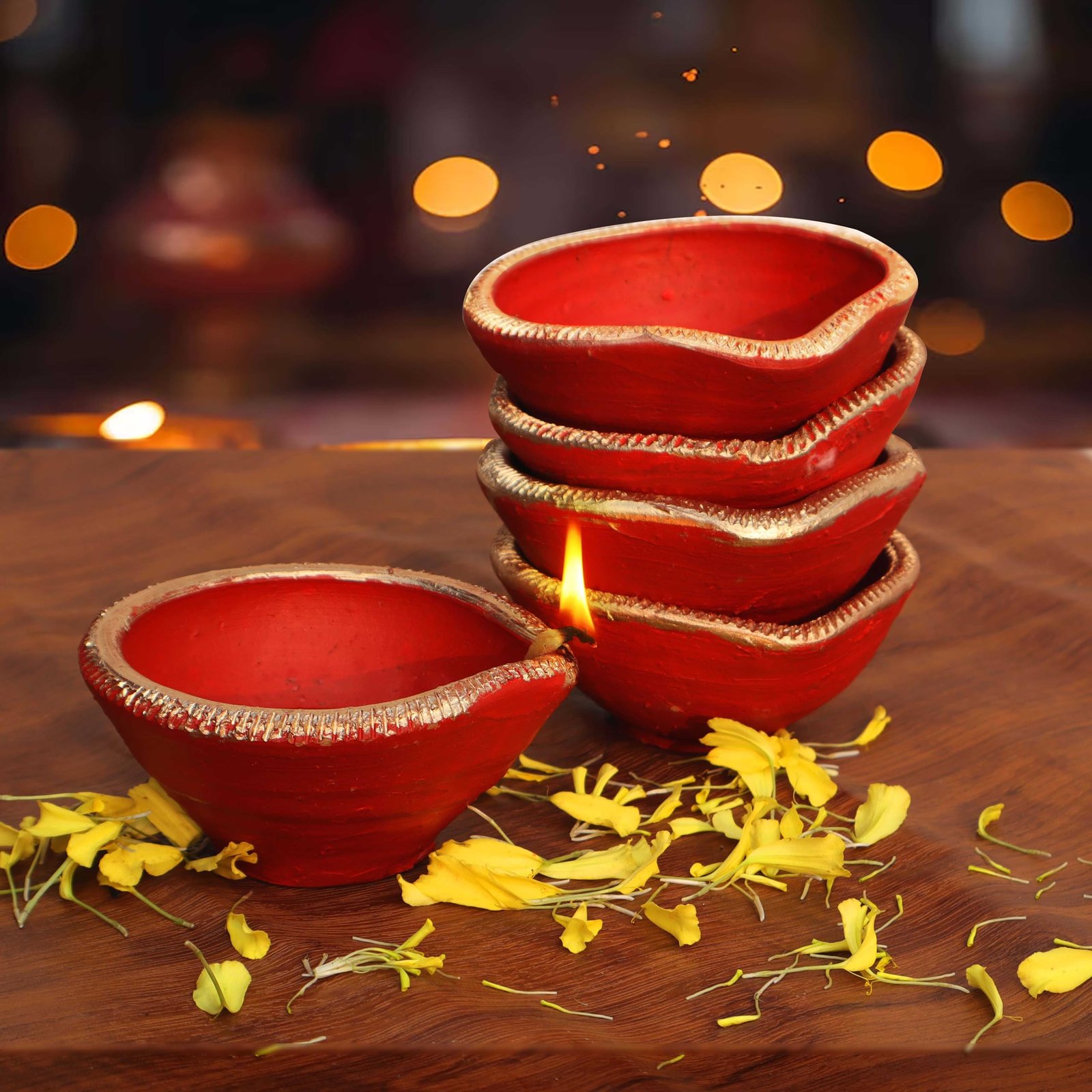 Pure Source India Traditional Handmade Earthen Clay Big Size Diya for Laxmi Poojan Multi Colour, 12 Pieces - Image 7