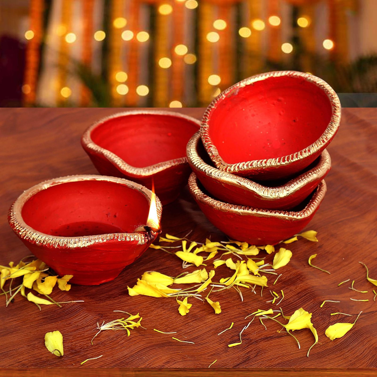 Pure Source India Traditional Handmade Earthen Clay Big Size Diya for Laxmi Poojan Multi Colour, 12 Pieces - Image 8